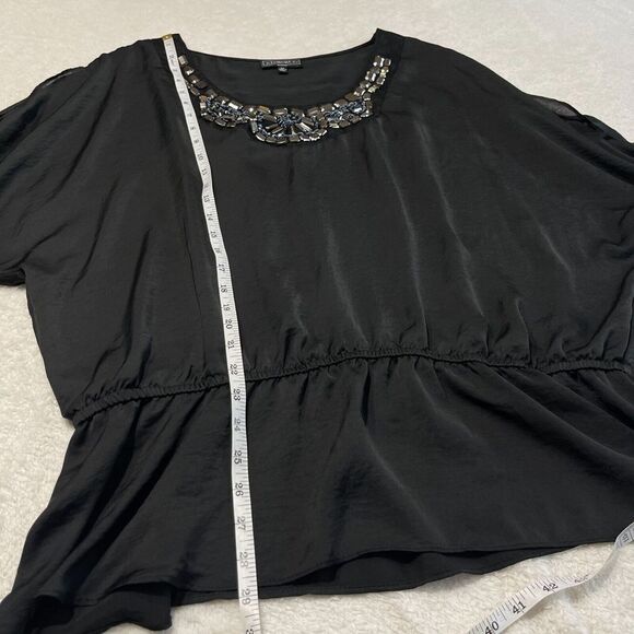 Elementz Blouse Womens 3X Black Embellished Neckline Cold Shoulder Peplum Chic - Picture 7 of 13